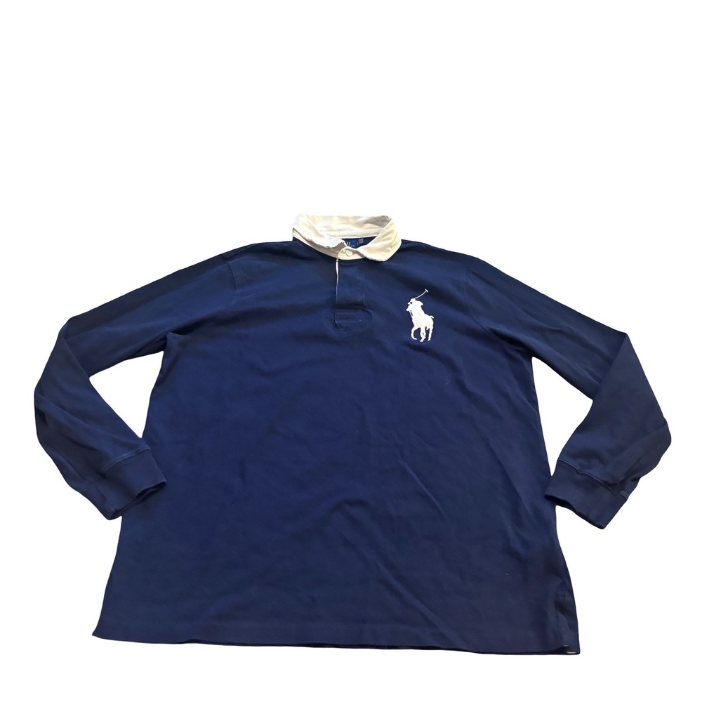 Polo Ralph Lauren Mens XL Navy Blue Big Pony Custom Slim Fit Rugby Shirt L/S